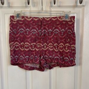 Free People Maroon Aztec-Patterned Cotton Blend Shorts